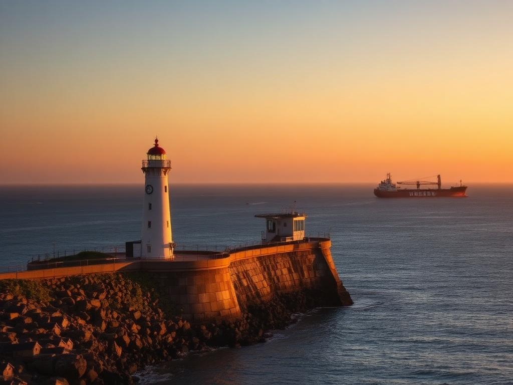 Newcastle harbour breakwall at sunset