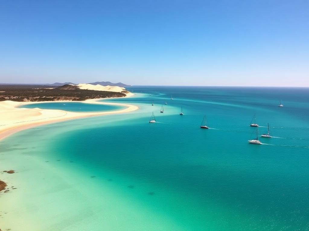 Turquoise water and sand dunes at Port Stephens